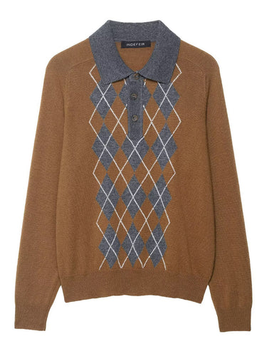 Elegant sweater for women with diamond pattern and collar Lune London