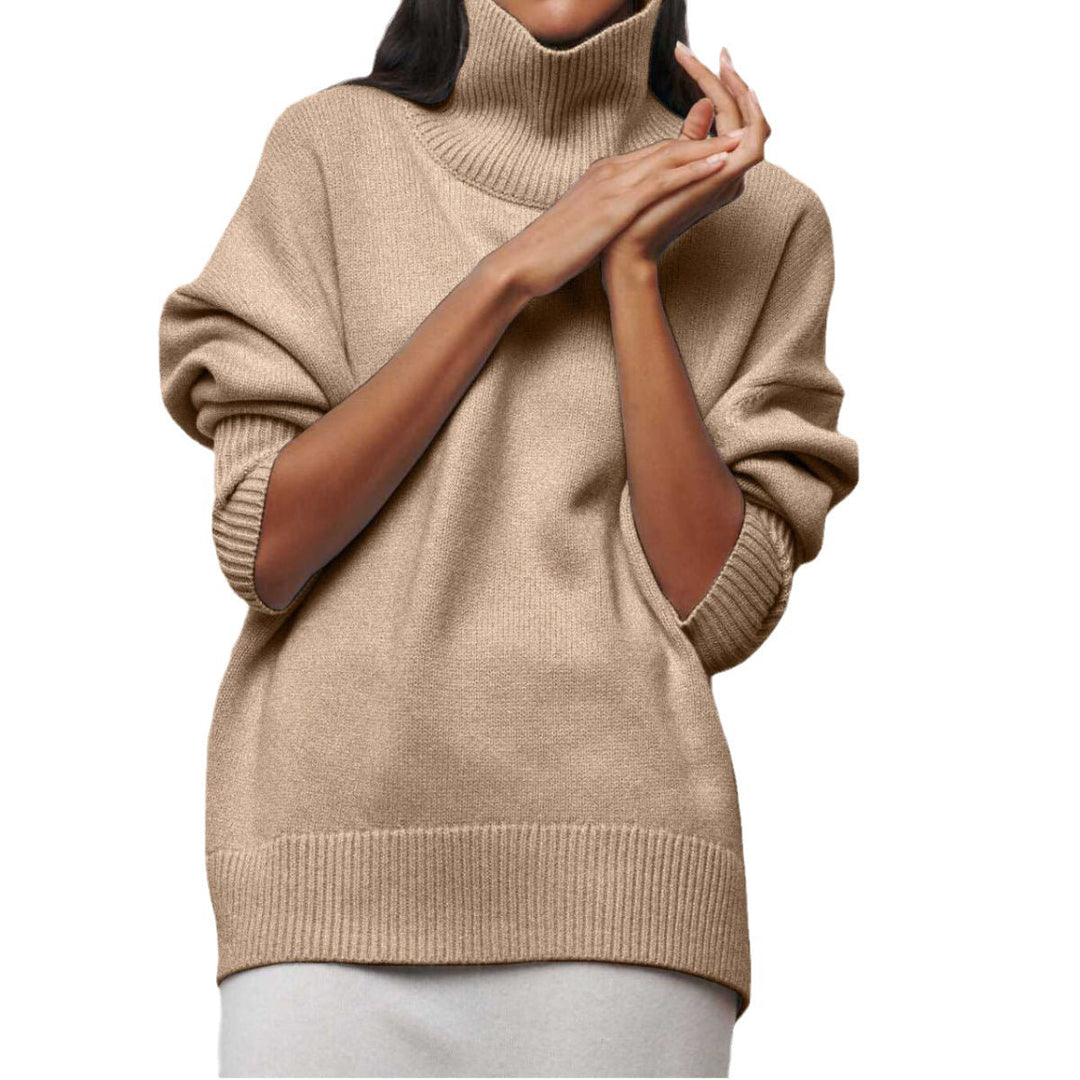 Women's Comfortable Turtleneck Sweater with Oversized Cut and Textured Material Lune London