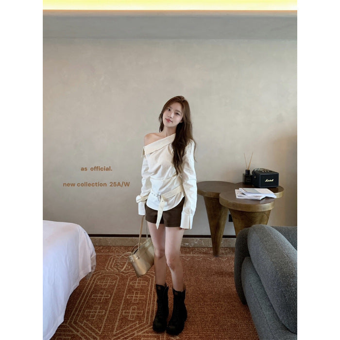 Women's Off-Shoulder Blouse with Elegant Draping