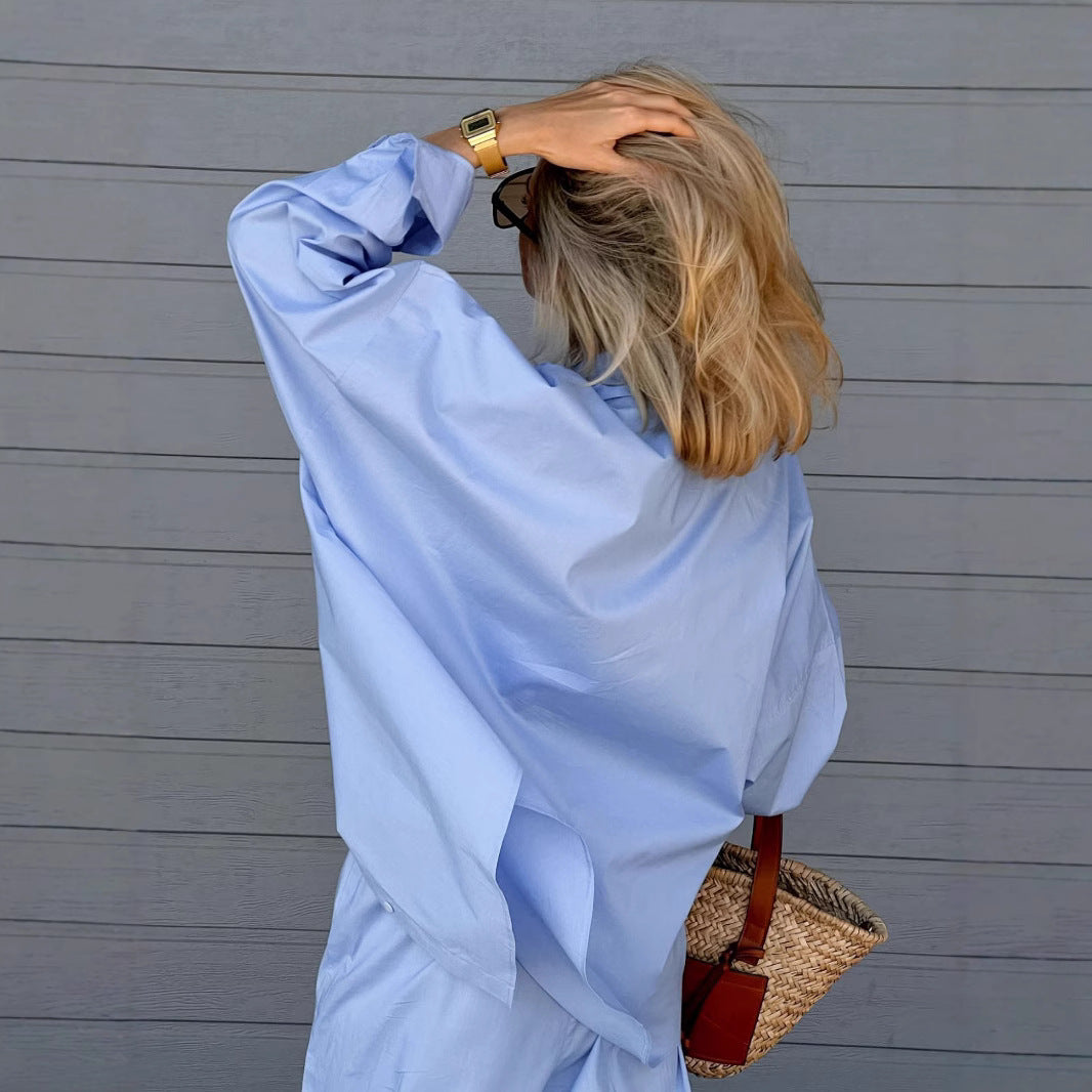 Comfortable women's set consisting of an oversized shirt and wide pants Lune London
