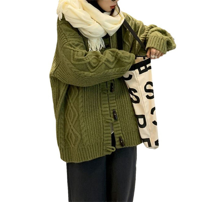 Ladies comfortable wool cardigan with hood and cable knit pattern Lune London