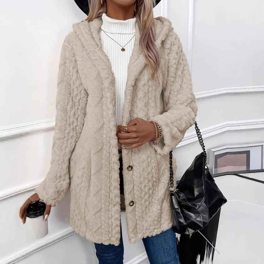 Hooded coat for women in soft material Lune London