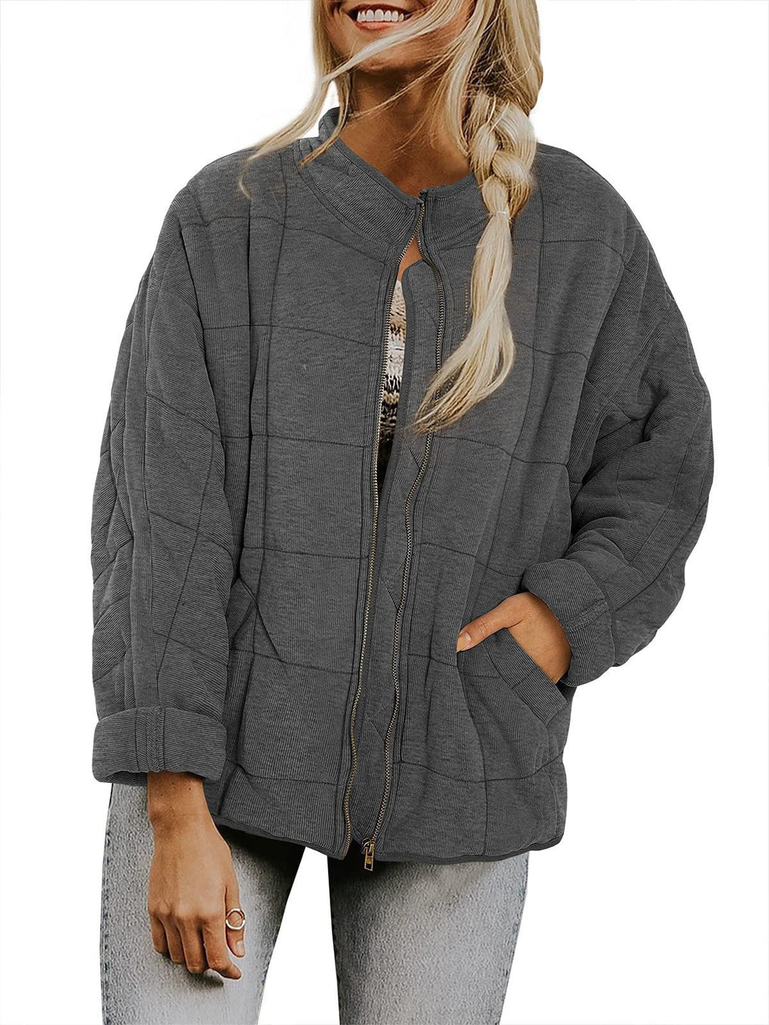 Quilted hooded jacket for women with zipper and pockets Lune London