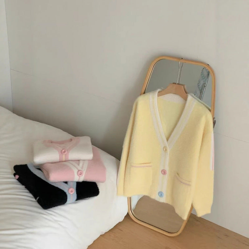 Cardigan Femme Confortable avec Boutons Colorés et Poches