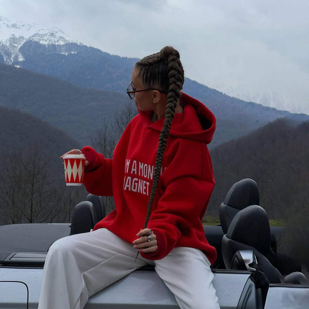 Hooded sweatshirt for women with striking inscription and casual fit Lune London