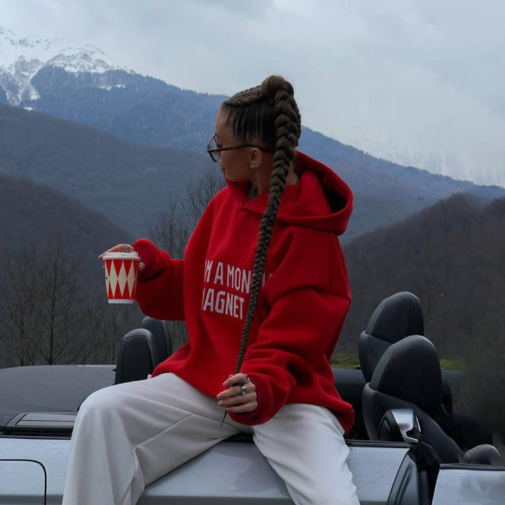 Hooded sweatshirt for women with striking inscription and casual fit Lune London