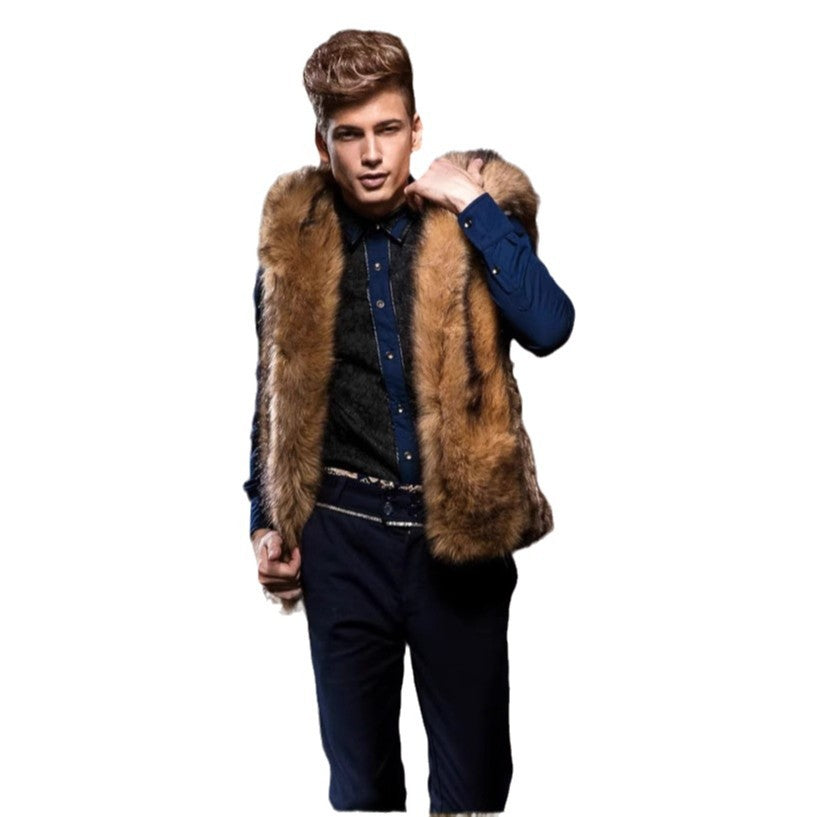 Men's Elegant Faux Fur Coat with Deep Collar and Luxurious Chic Design