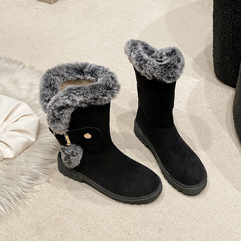 Warm-lined boots for women with a trendy fur collar and a beautiful buckle Lune London