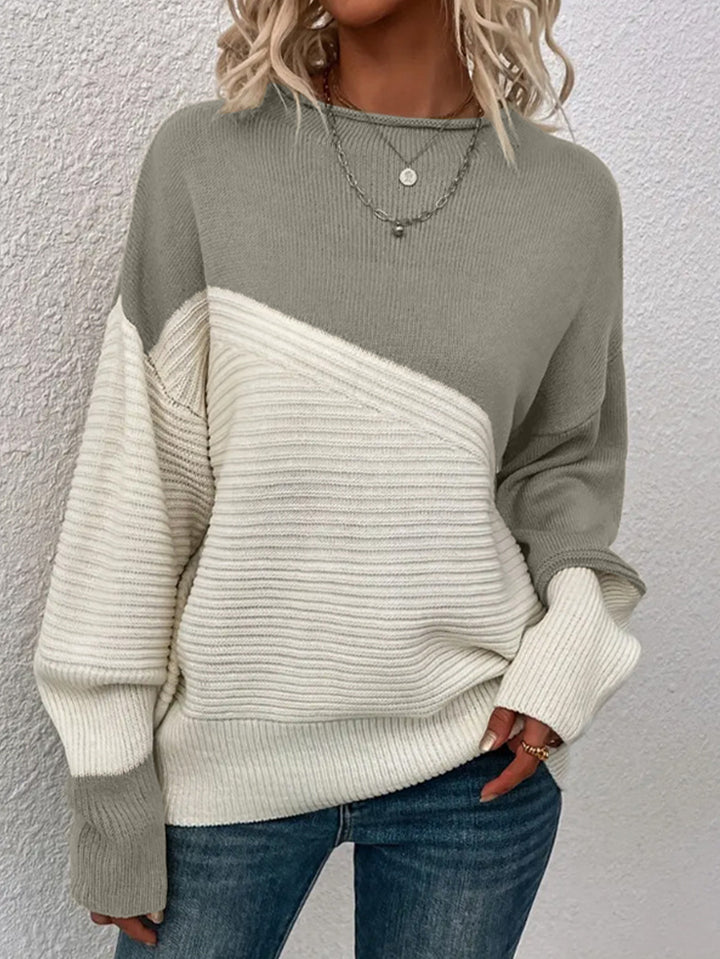 Pull en tricot décontracté pour femmes avec un design texturé et des blocs de couleur modernes Chic & Stil