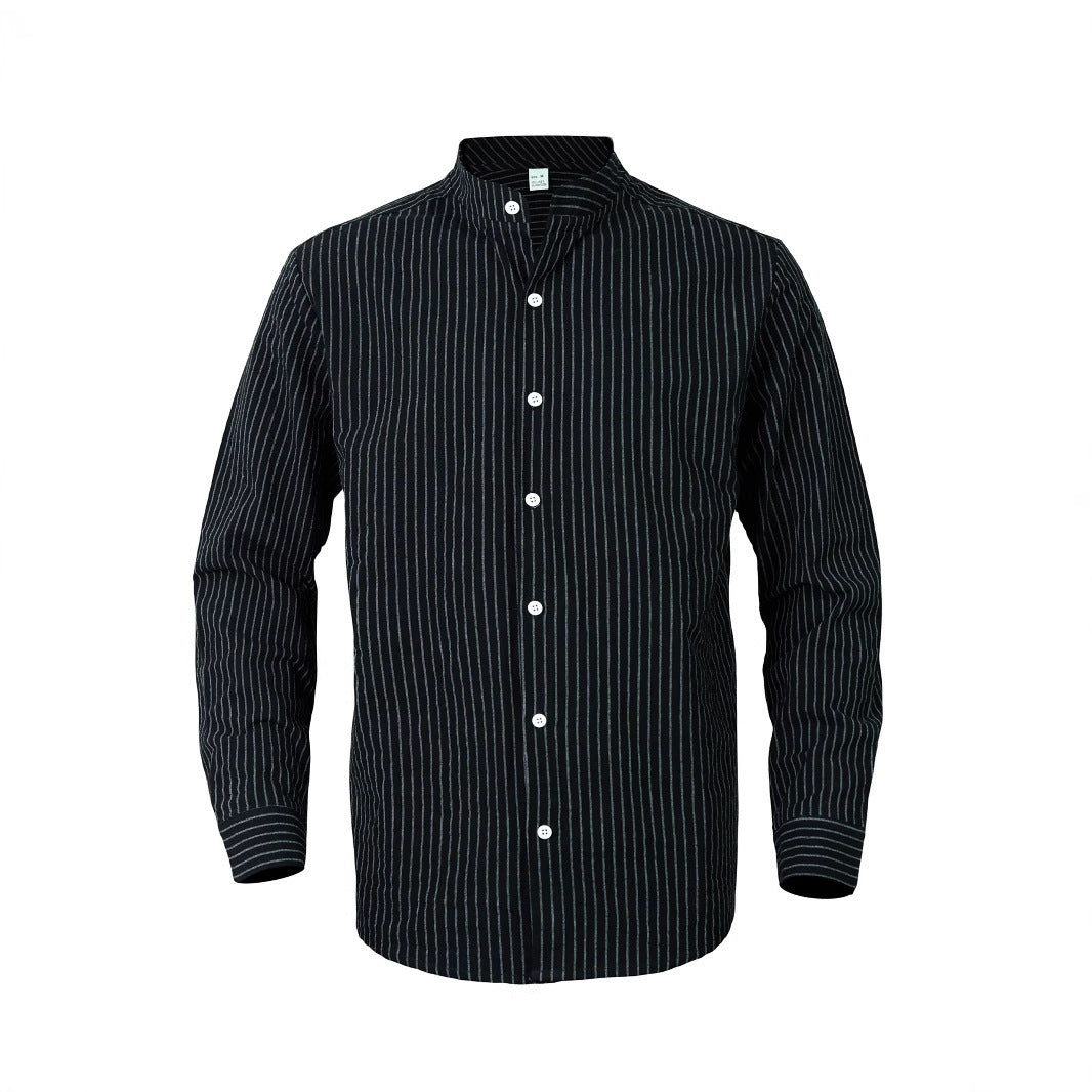Shirt for men with vertical stripes and a modern high collar Lune London