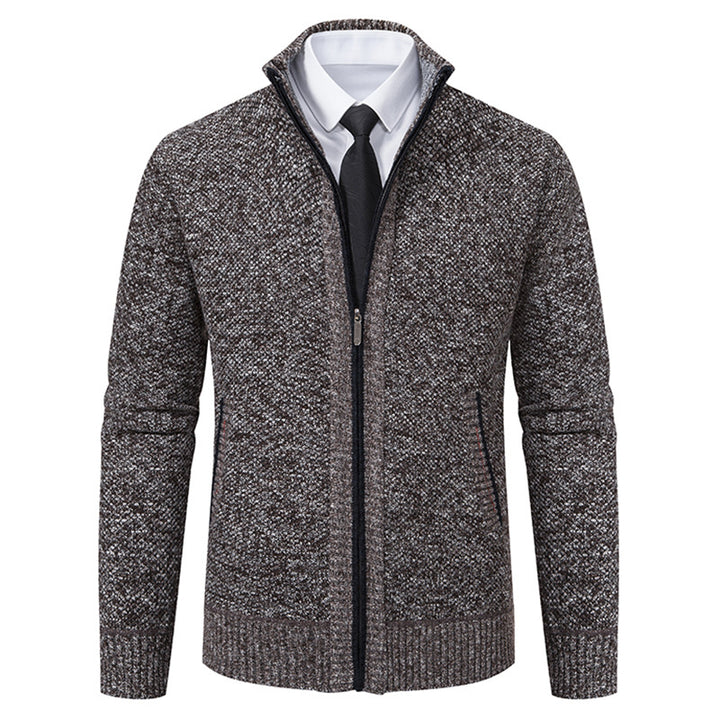 Elegant knitted jacket for men with high collar and practical zipper Lune London