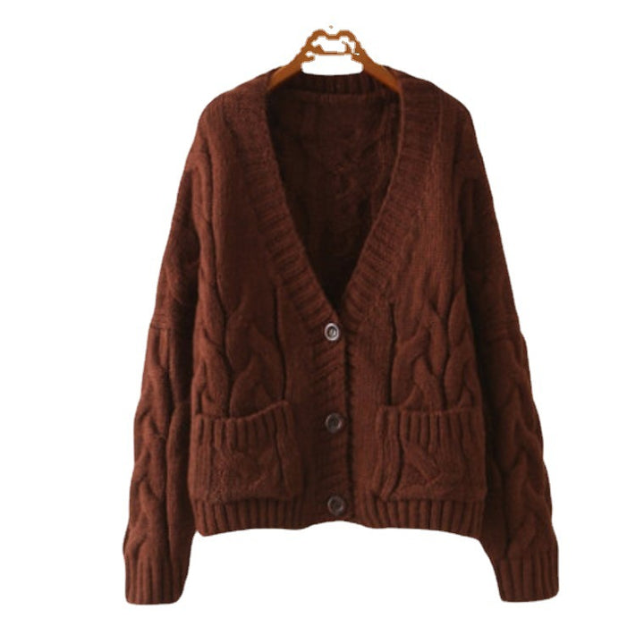 Cardigan en tricot épais pour femmes avec poches à bouton et décolleté en V Chic & Stil