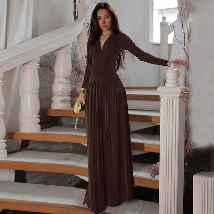 Elegant maxi dress for women with deep V-neckline and flowing cut Lune London
