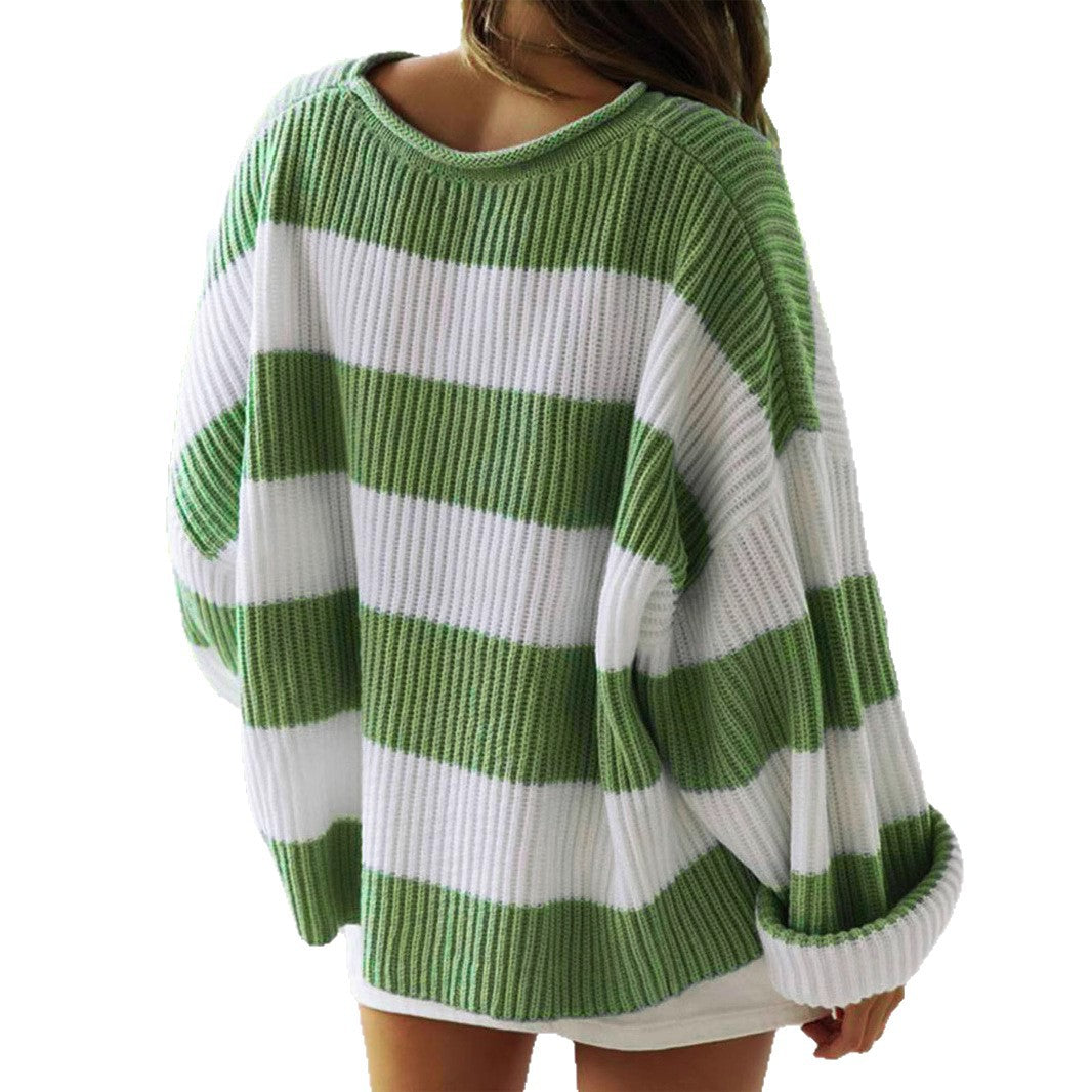 Casual knitted sweater for women with an oversized fit and block stripes Lune London