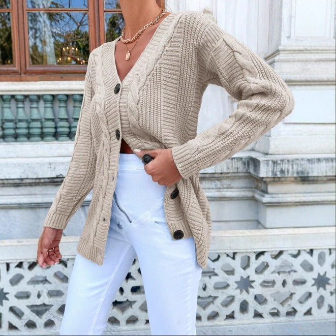 Cardigan pour femmes avec motif en câble et détails de boutons classiques Chic & Stil