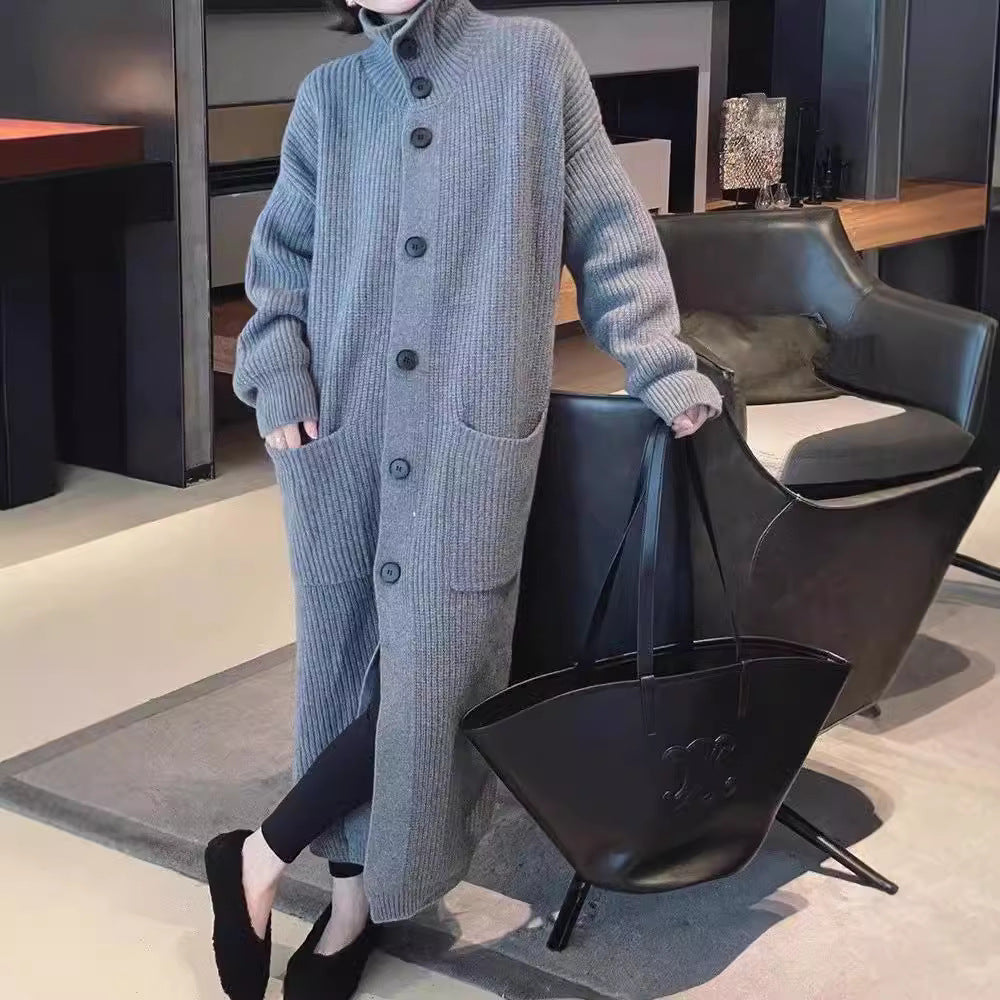 Knit coat for women with button details and large pockets Lune London