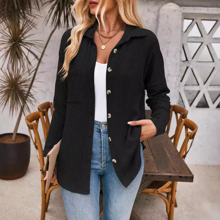 Structured button blouse for women with pockets Lune London