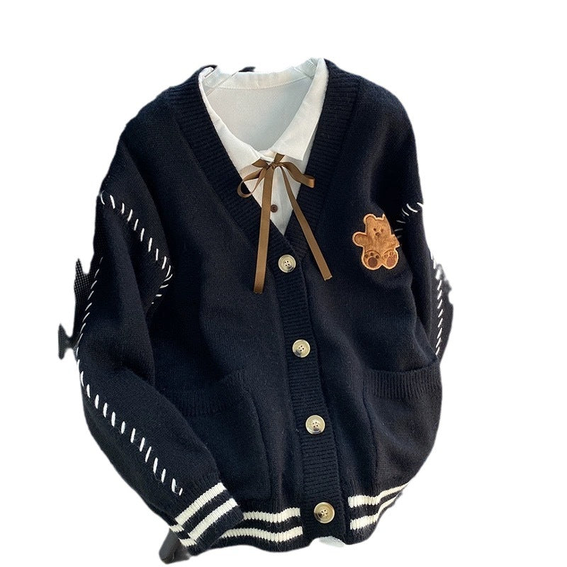 Women's knitted jacket with a unique bear application and modern details Lune London