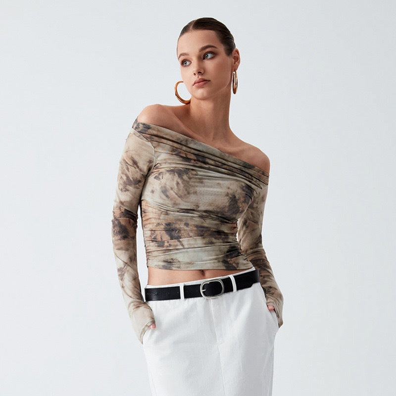 Ladies Elegant Off-Shoulder Top with Draped Design Lune London