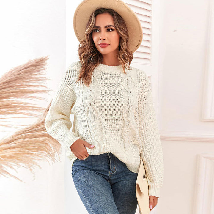 Pull en tricot pour femme avec motif en cable et coupe décontractée Chic & Stil