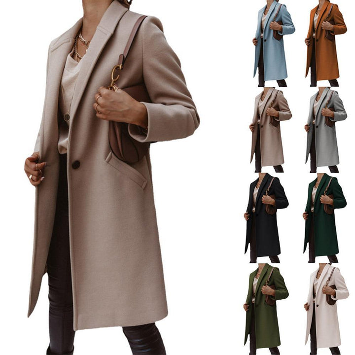 Ladies elegant long coat in high-quality wool blend with classic lapels Lune London