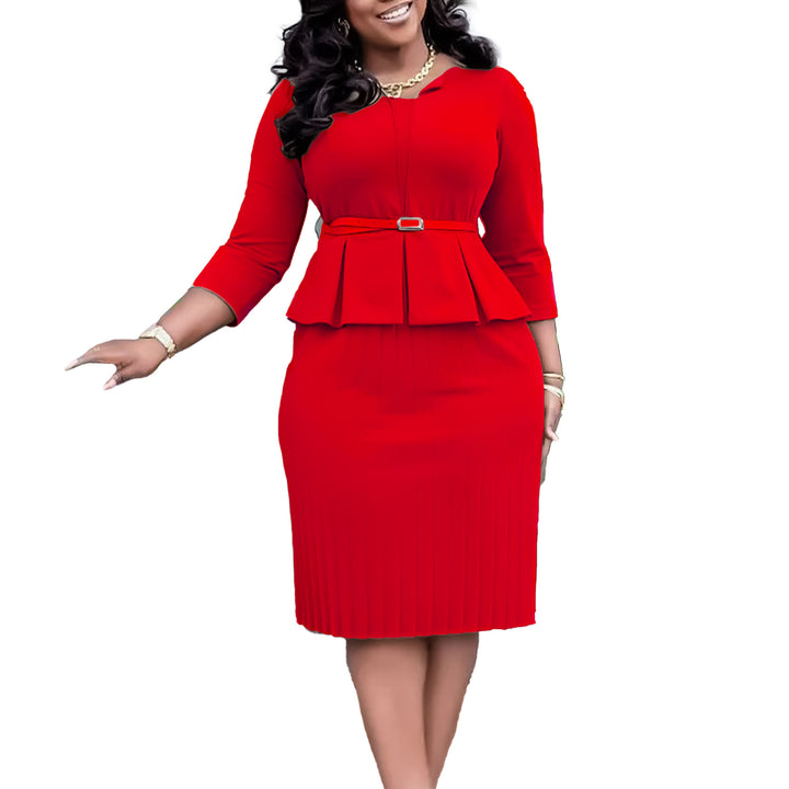 Elegant peplum dress for women with integrated waist belt and structured skirt Lune London