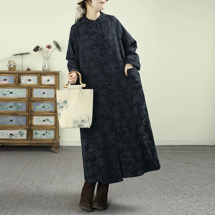 Lune London | Size Black Oriental Jacquard Spandex Coats with Buttons