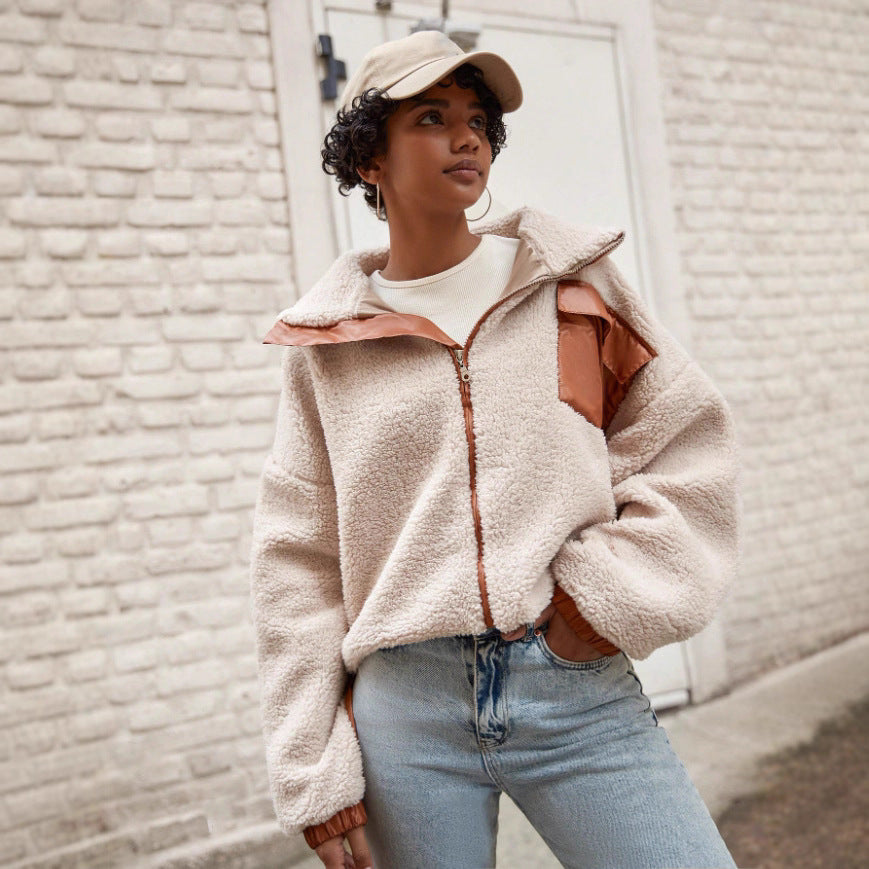 Cozy fleece jacket for ladies with stylish leather details Lune London