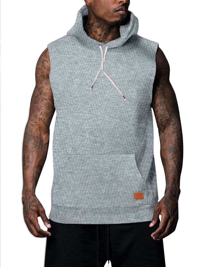 Sleeveless hoodie for men with textured design and practical kangaroo pocket Lune London