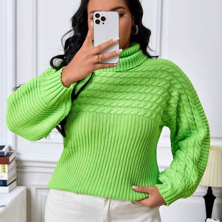 Women’s turtleneck sweater with textured braided pattern Lune London