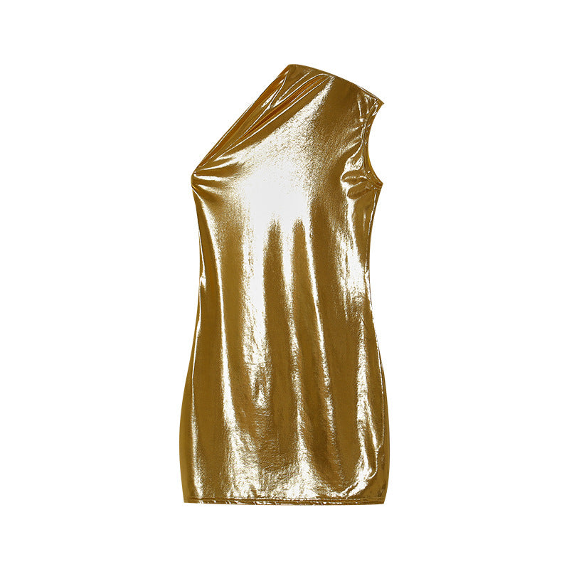 Asymmetrical metallic shift dress for women Lune London