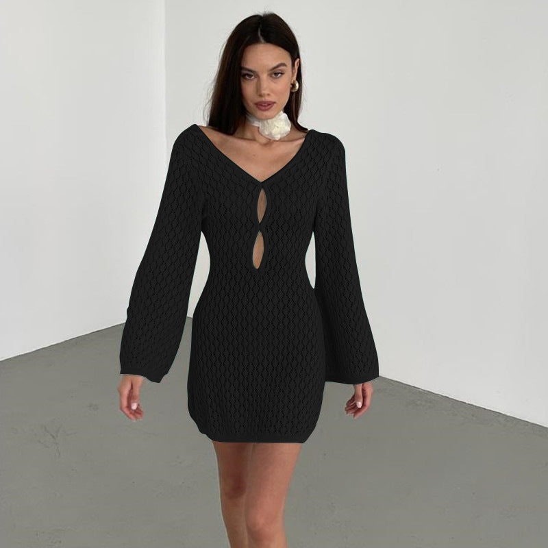 Knit dress for women with an innovative mesh design and elegant cutouts Lune London