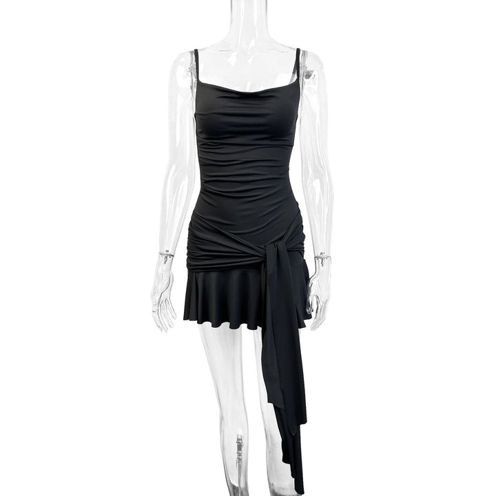 Ladies figure-hugging wrap dress with a narrow waist and asymmetrical hem Lune London