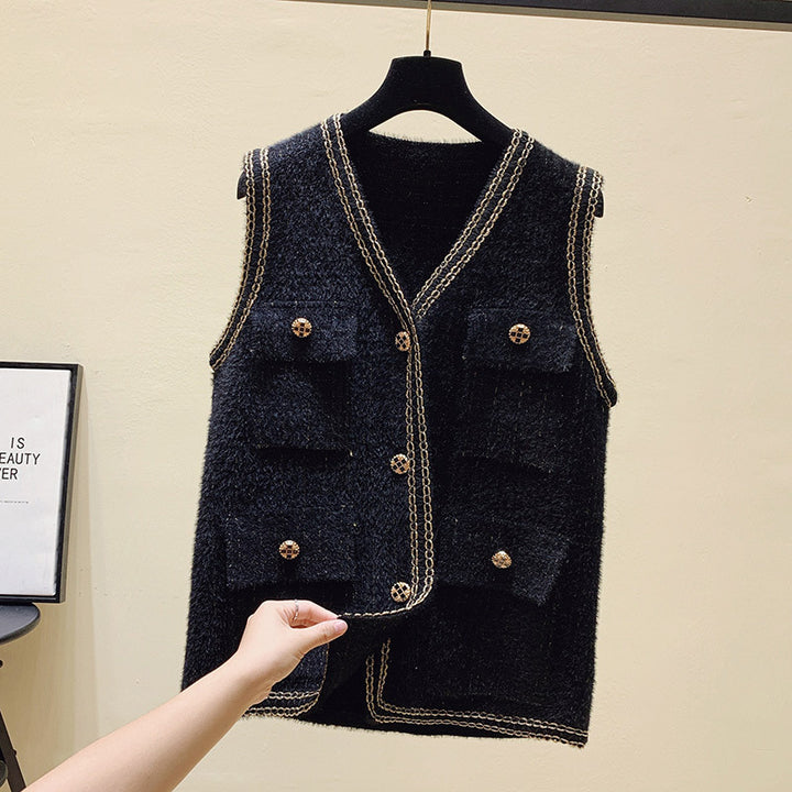 Gilet en tricot pour femmes avec boutons décoratifs et poches pratiques Chic & Stil