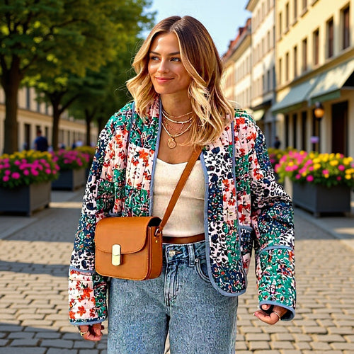 Veste blazer matelassée pour femme avec motif floral et contour élégant Chic & Stil