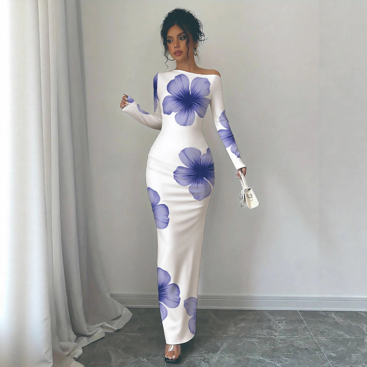 Elegant long dress with long sleeves for ladies with floral pattern Lune London