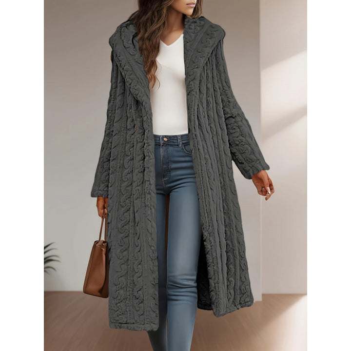 Ladies Long Knit Coat with High Collar and Fluffy Texture Lune London