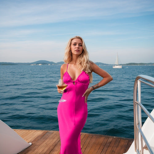 Robe de soirée pour femme avec décolleté en V profond et élégants détails de volants Chic & Stil