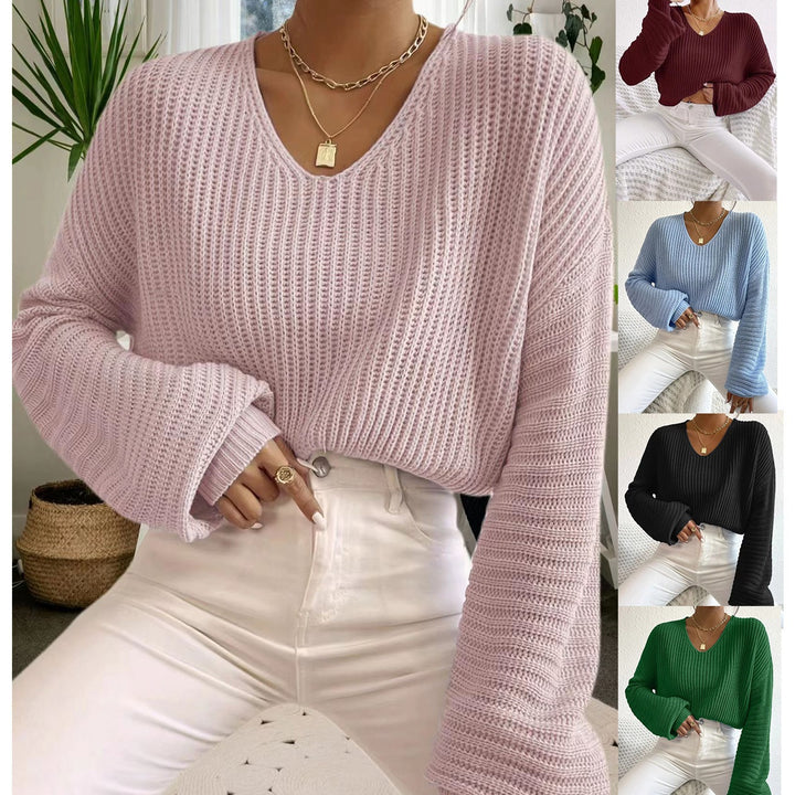 Casual knit sweater for women with a wide V-neck and oversized sleeves Lune London