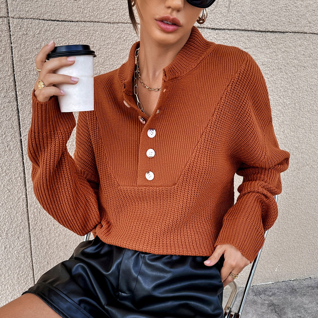 Knit sweater for women with button placket and textured design Lune London