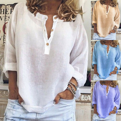 Linen blouse for women with button placket and intuitive fit Lune London