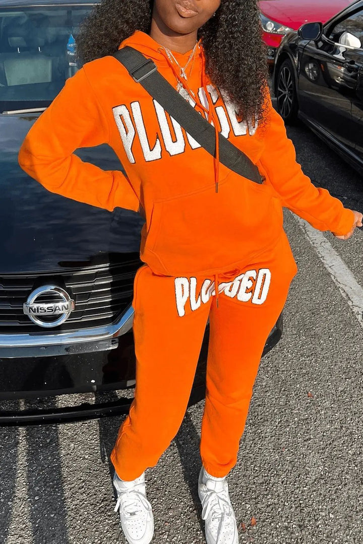 Women's plush hoodie and jogger set with catchy inscription Lune London