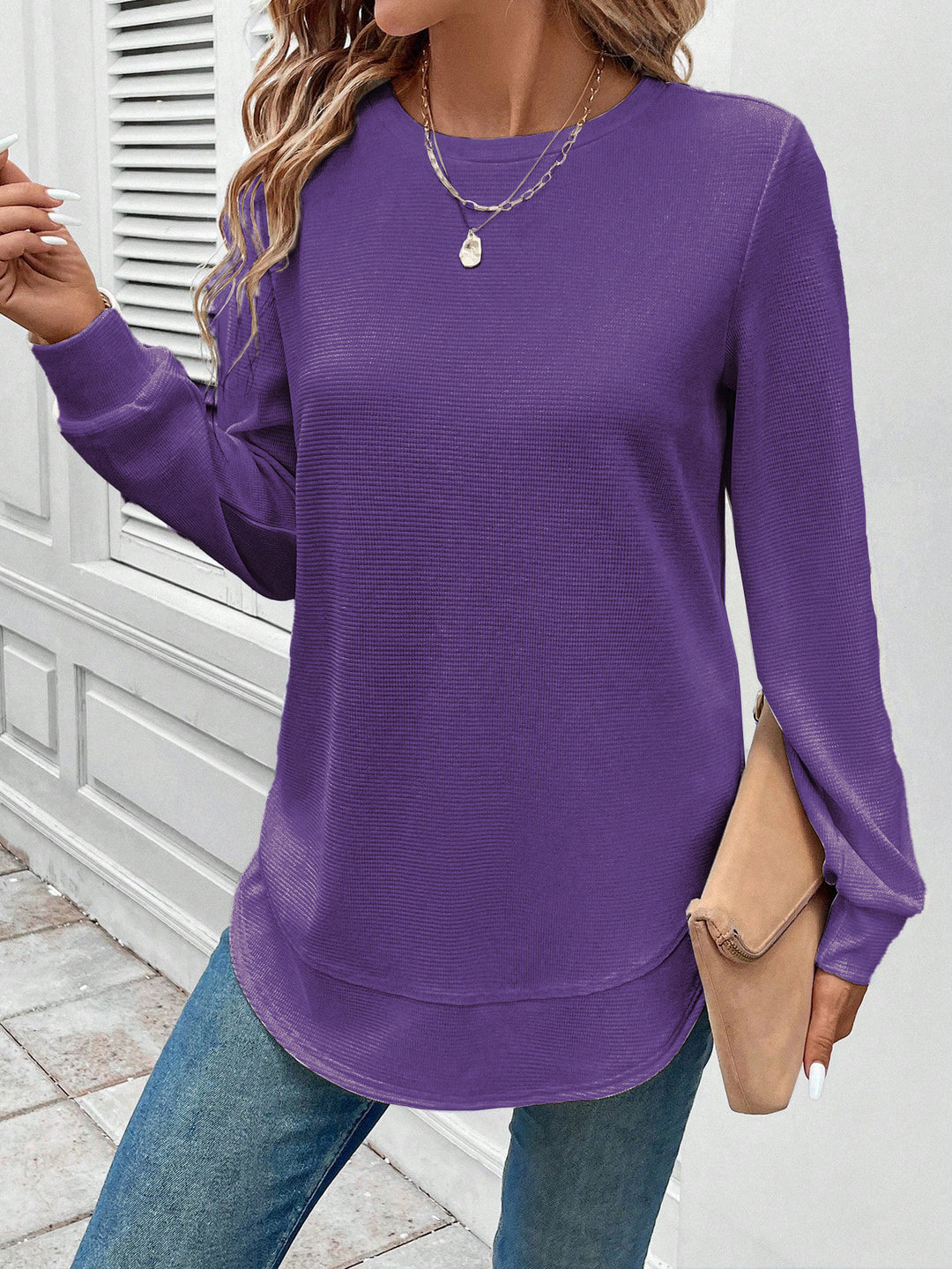 Casual long sleeve T-shirt for women with textured design Lune London