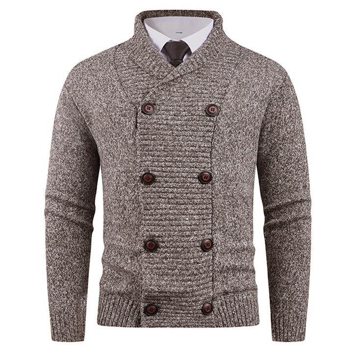 Men's knit jacket with modern shawl collar and practical button details Lune London
