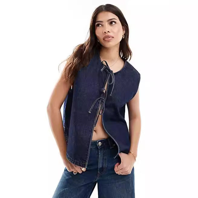 Ladies Denim Bustier Vest with Lacing Lune London