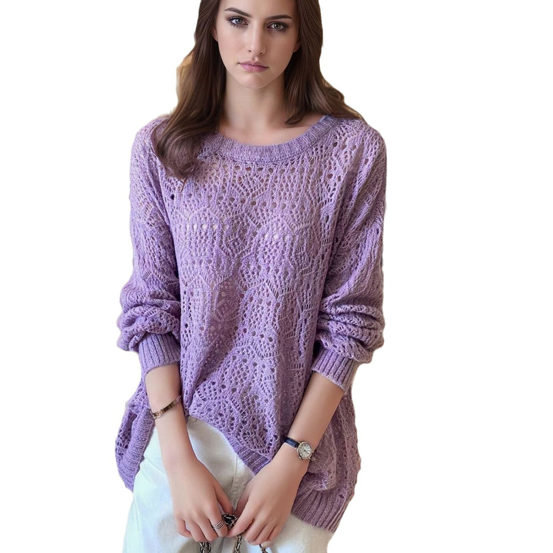 Ladies Chunky Knit Sweater with Modern Lace Pattern Lune London