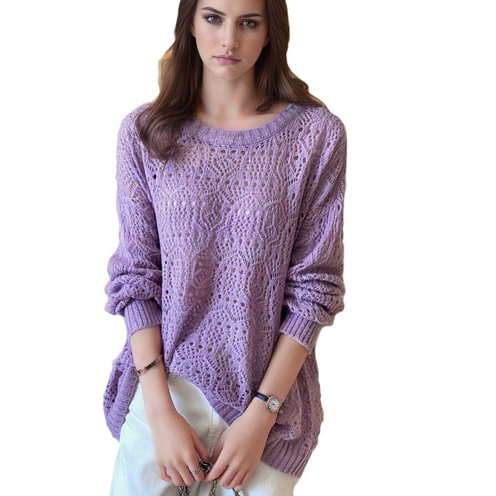Ladies Chunky Knit Sweater with Modern Lace Pattern Lune London