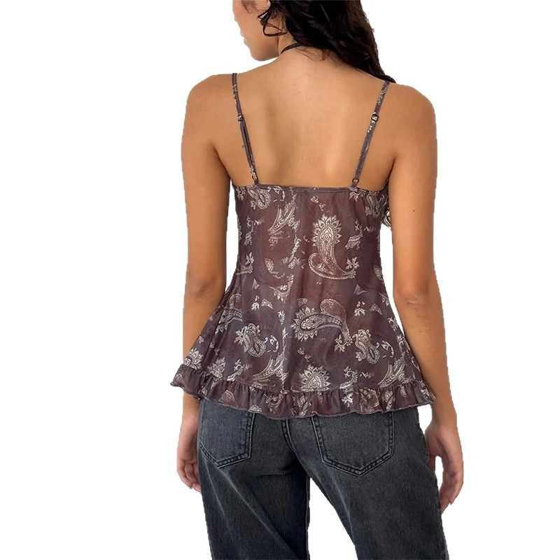 Ladies Top Checked Ruffled Cami Lune London