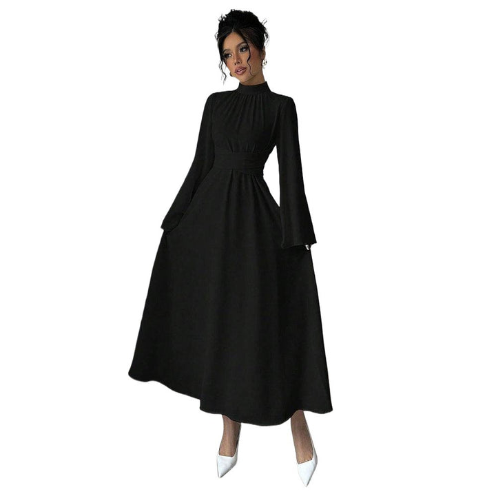 Elegant Maxi Dress for Women with Flowing Sleeves and Chic High Collar & Style