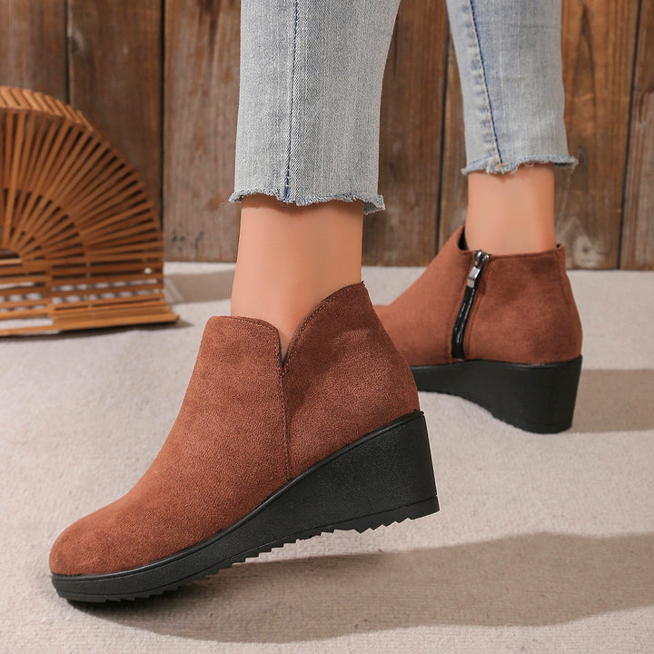 Women’s platform heel ankle boots in soft suede Lune London